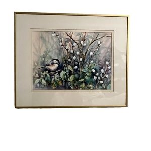 Chickadees and Cherry‎ Blossoms Watercolor Painting, Prints, By Barbara Leyba